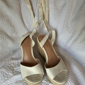 Women’s Cream Espadrille Wedge Sandals with Ankle Tie